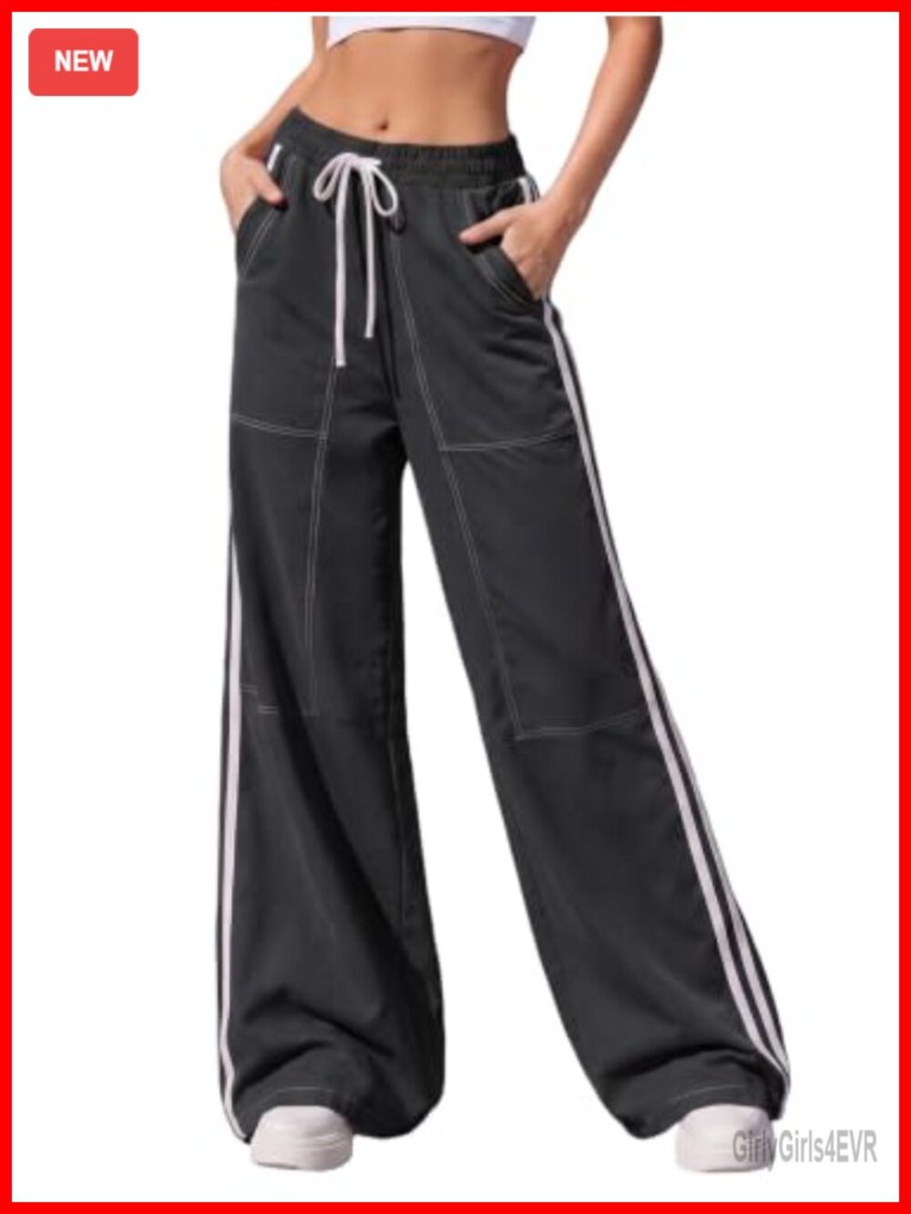 Womens Cotton Baggy Sweatpants Drawstring Wide Leg Track Pants